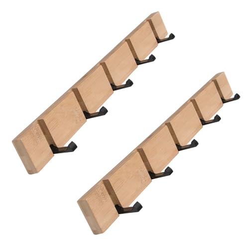 2er-Set Wandgarderobe Hakenleiste Klappbar Wandhaken Bambus Holz Garderobe Haken Unsichtbar Kleiderhaken Mädchen Junge Aufhänger Jacken Taschen Schlüssel Hut 50cm, Natural von LIYANLIU