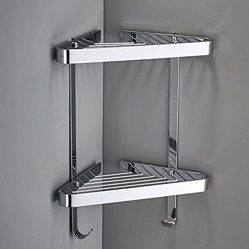 Chrom Duschablage Ecke Messing Eckregal Dusche Bohren Duschkörbe 2 Stufig mit Haken Badezimmer Zubehör Duschhalterung Aufbewahrung Shampoo Duscheckregal Wand Rostfrei Badezubehör von LIYANLIU