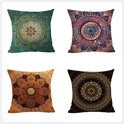 4er Set Dekorative Kissenbezüge 35x35cm Mandala gemalte Geometrie Kissenbezug Zierkissenbezug Samt Quadratischer Unsichtbarem Reißverschluss Doppelseitiger Druck Kissenhülle für Couch Sofa Outdoor von LIYG