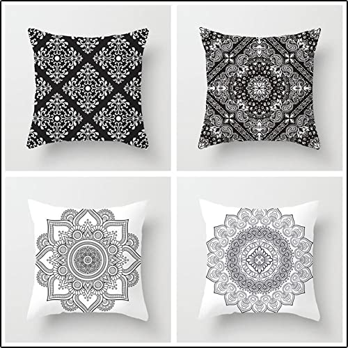 4er Set Dekorative Kissenbezüge 35x35cm Schwarz weißes Mandala Kissenbezug Zierkissenbezug Samt Quadratischer Unsichtbarem Reißverschluss Doppelseitiger Druck Kissenhülle für Couch Sofa Outdoor B150 von LIYG