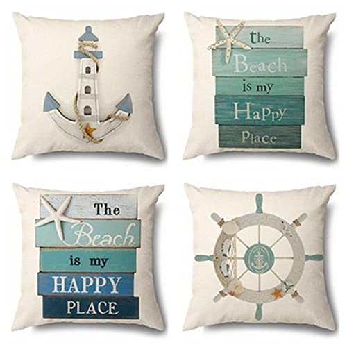 4er Set Dekorative Kissenbezüge 35x35cm Seascape Anker Ruder Seestern Zierkissenbezug Baumwoll und Leinen Quadratischer Unsichtbarem Reißverschluss Doppelseitiger Druck Kissenhülle für Couch Outdoor 4er Set Dekorative Kissenbezüge 35x35cm Seascape Anker Ruder Seestern Zierkissenbezug Baumwoll und Leinen Quadratischer Unsichtbarem Reißverschluss Doppelseitiger Druck Kissenhülle für Couch Outdoor von クロスフィールド(Crossfield)