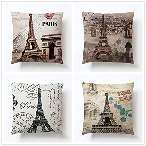 4er Set Dekorative Kissenbezüge 50x50cm Pariser Turm im Vintage Stil Kissenbezug Zierkissenbezug Samt Quadratischer Unsichtbarem Reißverschluss Doppelseitiger Druck Kissenhülle für Couch Sofa Outdoor 4er Set Dekorative Kissenbezüge 50x50cm Pariser Turm im Vintage Stil Kissenbezug Zierkissenbezug Samt Quadratischer Unsichtbarem Reißverschluss Doppelseitiger Druck Kissenhülle für Couch Sofa Outdoor von クロスフィールド(Crossfield)