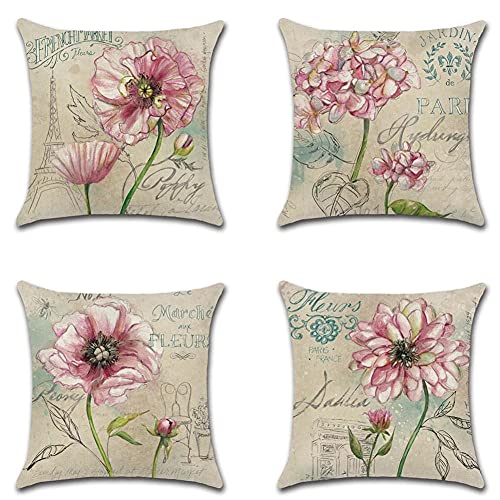 4er Set Dekorative Kissenbezüge 50x50cm Vintage rosa Blumen Kissenbezug Zierkissenbezug Samt Quadratischer Unsichtbarem Reißverschluss Doppelseitiger Druck Kissenhülle für Couch Sofa Outdoor 4er Set Dekorative Kissenbezüge 50x50cm Vintage rosa Blumen Kissenbezug Zierkissenbezug Samt Quadratischer Unsichtbarem Reißverschluss Doppelseitiger Druck Kissenhülle für Couch Sofa Outdoor von クロスフィールド(Crossfield)