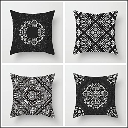 4er Set Dekorative Kissenbezüge 55x55cm Schwarzes Mandala ethnischen Stil Kissenbezug Zierkissenbezug Baumwoll Leinen Quadratischer Unsichtbarem Reißverschluss Kissenhülle für Couch Sofa Outdoor B10 von LIYG