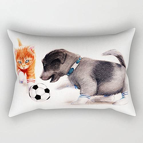 Kissenhülle 30x50cm Baumwoll und Leinen Cartoon Tier Katze Hund B106 Quadratisch Dekokissen mit Unsichtbarem Reißverschluss Doppelseitig Kissenbezug für Sofa Home Zuhause Dekor,1 Stück von クロスフィールド（Crossfield）