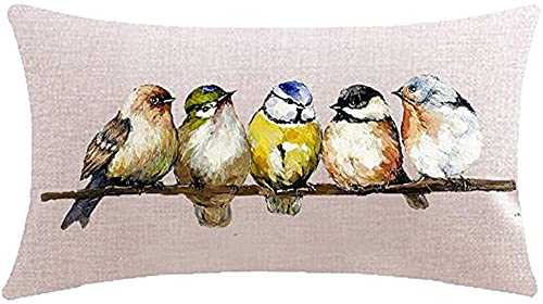 LIYG 30x50cm Baumwoll und Leinen Vogel auf AST B856 Quadratisch Dekokissen mit Unsichtbarem Reißverschluss Doppelseitig Kissenbezug für Sofa Home Zuhause Dekor, 1 Stück von クロスフィールド（Crossfield）