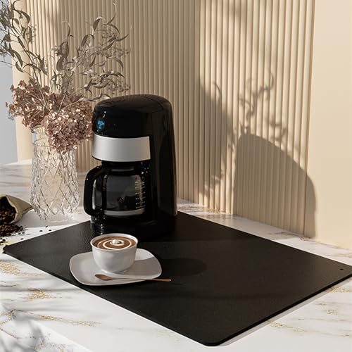 Abtropfmatte Schlammmatte Rutschfeste Trockenmatte aus Kieselalgen: Abtropfmatte Geschirr Kaffeematte Topflappen Badezimmer Bodenmatte (Schwarz, 30*50cm) von LIYGAOF
