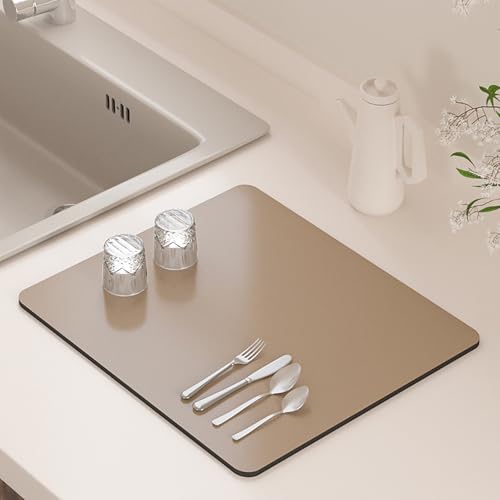 Abtropfmatte Trockenmatte Rutschfeste Schlammmatte aus Kieselalgen: Abtropfmatte Geschirr Kaffeematte Topflappen Badezimmer Bodenmatte (Braun, 30*50cm) von LIYGAOF