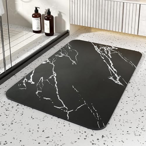 Abtropfmatte Trockenmatte Rutschfeste Schlammmatte aus Kieselalgen: Abtropfmatte Geschirr Kaffeematte Topflappen Badezimmer Bodenmatte (Schwarzer Marmor, 30*50cm) von LIYGAOF