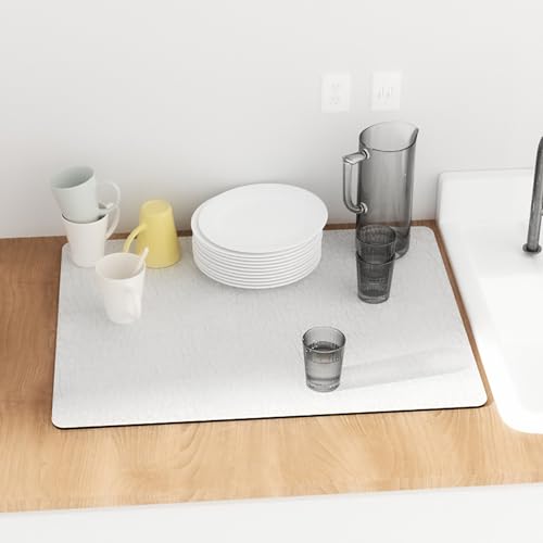 Abtropfmatte Trockenmatte Rutschfeste Schlammmatte aus Kieselalgen: Abtropfmatte Geschirr Kaffeematte Topflappen Badezimmer Bodenmatte (Weiß, 40*60cm) von LIYGAOF