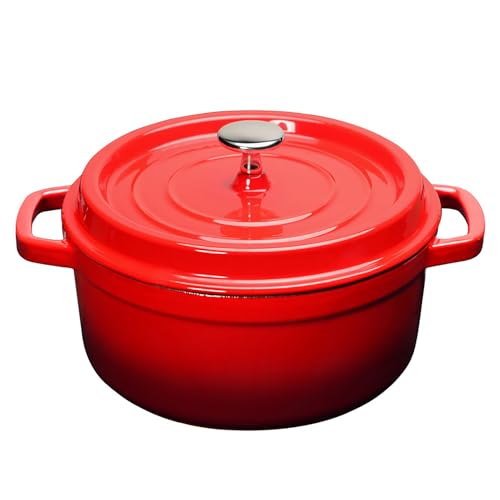 Emaille Aluguss Keramik Topf Backofengeeignet: Antihaftbe Pfanne Einfache Reinigung Brattopf Kitchen Schmortopf mit Deckel für Alle Herdarten (Rot, 4.75L) von LIYGAOF