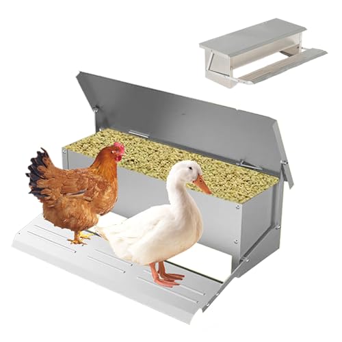 Futterautomat Hühner Wasserdicht Futterspender Metall: Geflügel Rattensicherer Futterautomat mit Pedal und Abdeckung für Hühner Enten Gänse Usw von LIYGAOF