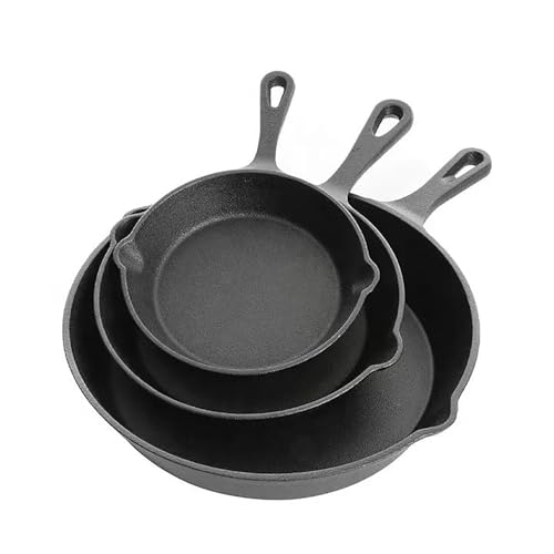 3 Teiliges Gusseiserne Bratpfann Grillpfanne: 16/20/25cm Universal Pfanne Induktionspfanne 360° Wärmeleitung für Alle Herdarten Spülmaschinenfest von LIYGAOF