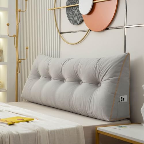 LIYGAOF Kissen, Bett Rückenkissen, Lendenkissen Sofa Rückenlehne Lesekissen, Für Bett Rückenstützkissen Mit Seitentasche Keil Kopfteilkissen, Mit Waschbar Bezug Leinen(Gray,100 * 50 * 20cm) von LIYGAOF