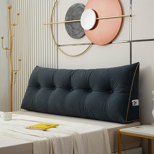 LIYGAOF Lesekissen Für Bett, Kissen Bett Rückenkissen, Lang Keilkissen, Hohen Rückenlehne Kissen, Dreieckiges Rückenlehne Kissen, Werden Als Kopfteil, Sofa Rückenkissen(Dark Blue,80 * 50 * 20cm) von LIYGAOF