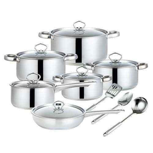 Topfset 15 Teiliges Edelstahl Kochtopf: Kochtopf Induktions Unbeschichtet Töpfe Set Küchenset Pot für Alle Herdarten kochtopfset von LIYGAOF