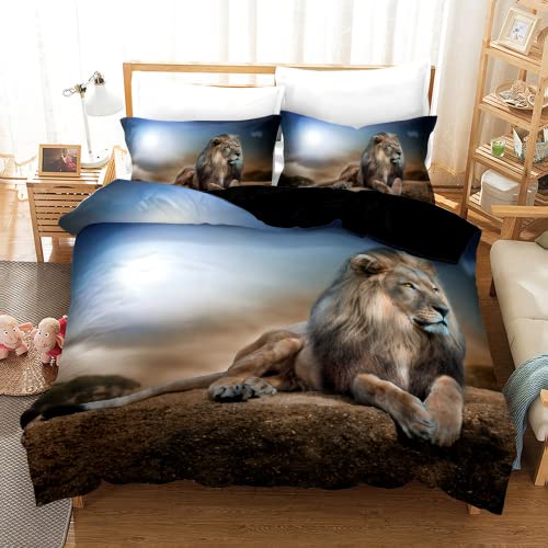 LIYIMING 3D Bettwäsche Löwe Bettbezug-Set + 2 Kissenbezug Lion bettwäsche 3 Teilig mit Reißveschluss,Bettwäsche Kid Bettbezug (02,220x240cm+50x75cmx2) von LIYIMING