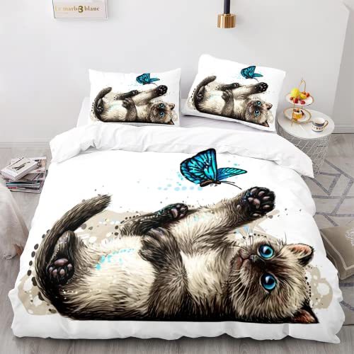 LIYIMING Katze Bettwäsche Set,Katze Bettbezüge,3D bettwäsche, Weiche Mikrofaser 1 Bettbezug Set und 2 Kissenbezüge 3-teiliges (01,135x200cm+80x80cmx2) von LIYIMING