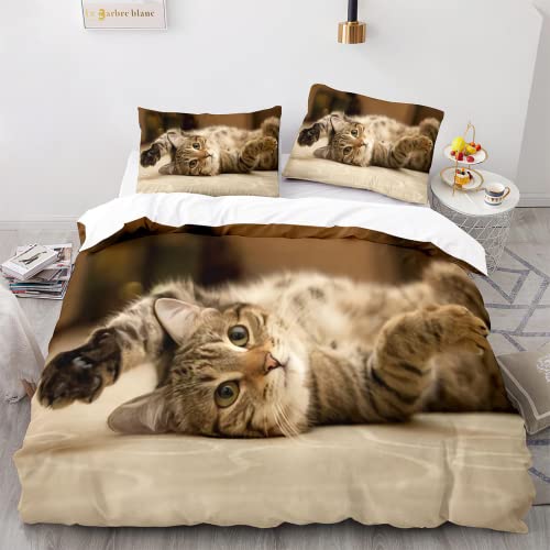 LIYIMING Katze Bettwäsche Set,Katze Bettbezüge,3D bettwäsche, Weiche Mikrofaser 1 Bettbezug Set und 2 Kissenbezüge 3-teiliges (03,135x200cm+50x75cmx2) von LIYIMING