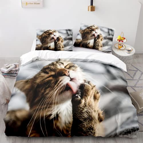 LIYIMING Katze Bettwäsche Set,Katze Bettbezüge,3D bettwäsche, Weiche Mikrofaser 1 Bettbezug Set und 2 Kissenbezüge 3-teiliges (05,155x220cm+50x75cmx2) von LIYIMING