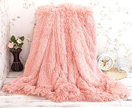 Super weich, lang, Shaggy Wurfdecke, Kunstpelz, warm, elegant, bequem, mit Tagesdecke, flauschig, geeignet für Bett oder Sofa, Shaggy-Decke, 130 x 160 cm (rosa Bohnen) von LIYINGKEJI