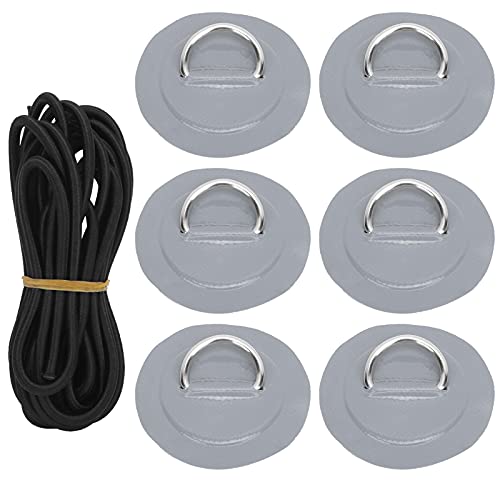 6 Stück PVC D Ring Patch Elastisches Seil Set Edelstahl D Ring Patch Bungee Kabel Set Aufblasbare Boots kajak Zubehör (Grau) von LIYJTK