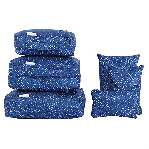 6pcs Reisekleidung Aufbewahrungstaschen Gepäck Organizer Packungstaschen für Reiseberechnungen Camping Schlafzimmer (Marineblauer Himmel voller Sterne) von LIYJTK