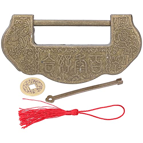 Chinesisch geschnitzte Schloss -Set Ming Qing -Dynastie Antike Messing Vorhängeschlossschrank Schmuckschatulle (Antike Messing) von LIYJTK
