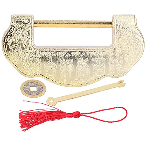 Chinesisch geschnitzte Schloss -Set Ming Qing -Dynastie Antike Messing Vorhängeschlossschrank Schmuckschatulle (Messingfarbe) von LIYJTK