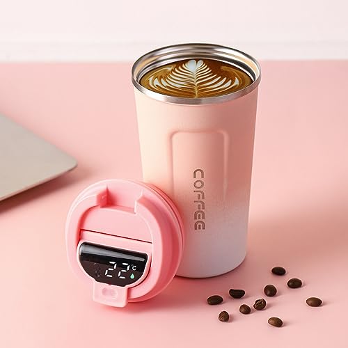 Edelstahl Smart Double Wall Isolierte Kaffeetassen Temperatur Display Deckel Getränke, tragbare Reise Thermalbecher (Blau) von LIYJTK