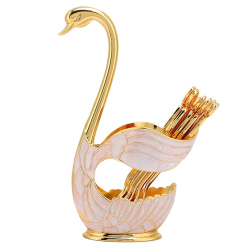 Eleganter Schwan Fruchtschaufelhalter Kaffee Dessert Löffel Set Europäischer Stil Dekoratives Geschirr für Home Ornamente (Goldenes Weiß) von LIYJTK