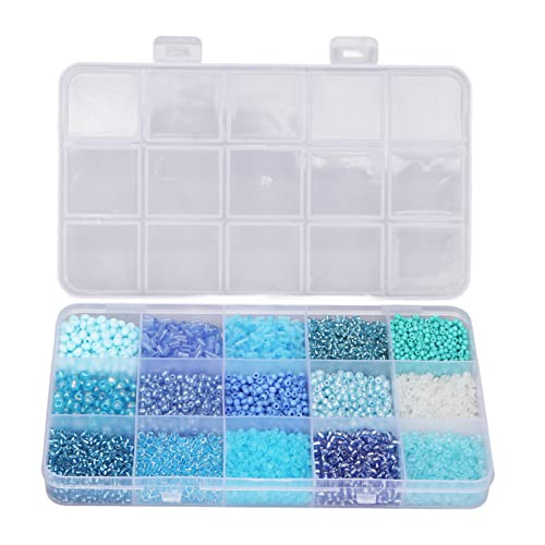 Glassamenperlen farbenfrohe 15 Fächer Schmuck Magen Perlen Plastikbox Verpackung DIY -Kunsthandwerk Projekte (Blau) von LIYJTK