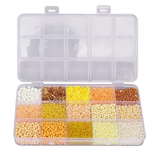 Glassamenperlen farbenfrohe 15 Fächer Schmuck Magen Perlen Plastikbox Verpackung DIY -Kunsthandwerk Projekte (Gelb) von LIYJTK