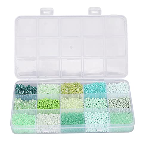 Glassamenperlen farbenfrohe 15 Fächer Schmuck Magen Perlen Plastikbox Verpackung DIY -Kunsthandwerk Projekte (Hellgrün) von LIYJTK