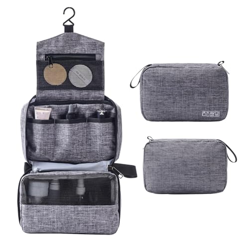 Große Kapazität tragbarer Toilettenbeutel Hängende Haken Reisetasche wasserresistente kosmetische Reisemake-up-Organisatorin für Frauen Girls Gym Dusche Business Trip, 300D (Grau) von LIYJTK