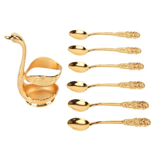 Kaffeelöffel Set exquisite dekorative Metalllöffel mit Grundhalter für Desserteis Cream Cake Golden Kaffeelöffel Set exquisite dekorative Metalllöffel mit Grundhalter für Desserteis Cream Cake Golden von LIYJTK