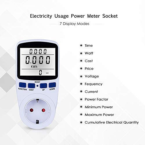 LCD -Anzeige Elektrizitätsnutzungsstrom -Messgeräte -Steckdose Energie Watt Volt Ampere Leistung KWH -Verbrauchsanalysator Monitor Outlet mit Hintergrundbeleuchtung AC230V ~ 250 V von LIYJTK
