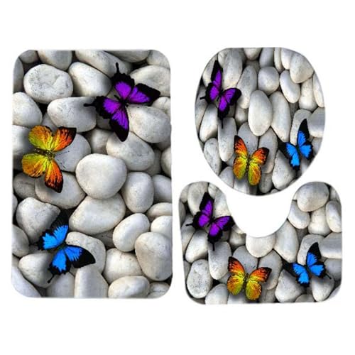 LIYJTK 3pcs Toilettensitz Matte Set Schwamm Schmetterling Kiesel warm warmes saugfähiges Badezimmerteppich nach Hause von LIYJTK
