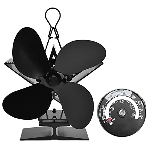 LIYJTK 4 Klingen Kaminventile mit Thermometer innerner Holzofen Wärme angetrieben für eine effiziente Wärmeverteilung Schwarz von LIYJTK