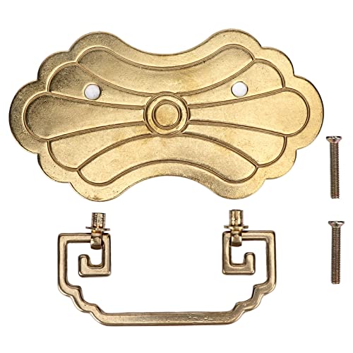 LIYJTK Antike Schubladengriff 12,8x7cm Reichtum Blüten Retro chinesische Stil Messing Vintage Schublade ziehen mit 2 Schrauben für Bücherregal (Messingfarb) von LIYJTK