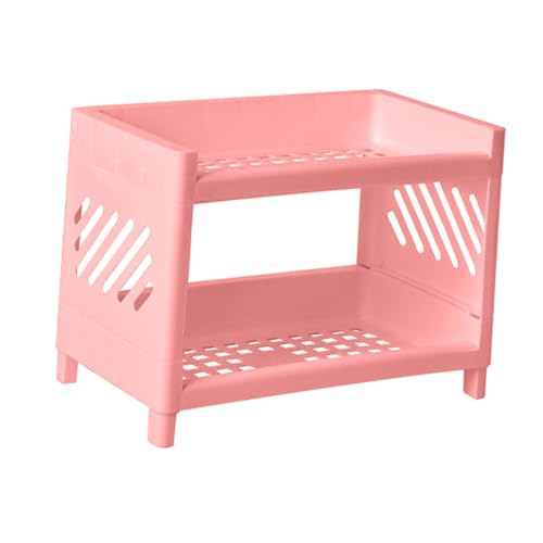 LIYJTK Desktop Organizer Regal Lagerregal Doppelschicht Design für Büroschlafzimmer Küche Kunststoffmaterial (Rosa) von LIYJTK