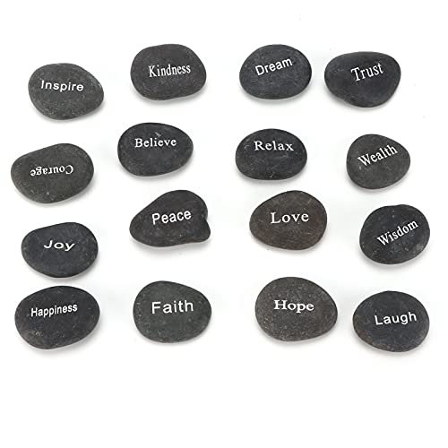 LIYJTK Gravierte Kieselsteine ​​schwarze matte Runen -Wahrsagerungen Meditation Set 16pcs von LIYJTK
