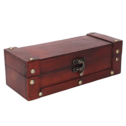 LIYJTK Kleine Vintage Holz Schatztruhe Box Mit Schloss Retro Aufbewahrung Schmuckschatullen Rechteck Antike Europäische Dekorative Handgefertigte Kofferhalter Organizer Schmuckkästchen Andenkenboxen F von LIYJTK