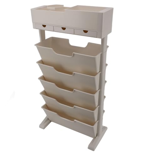 LIYJTK Kunststoff schmales Buch Display Regal Utility Lagerung Beige weißes Bücherregal für Wohnzimmer Schlafzimmer Küche (mit 3 Schubladen 40,4x73.8cm) von LIYJTK