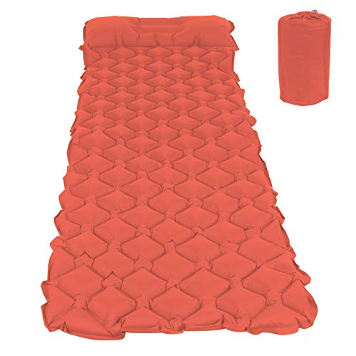 Leicht aufblasbare Luftbettmatratze für Campingreisen - reißfestes Nylon, ergonomisches Design - geeignet für Hängemattenpicknick mit Zelt (Orange) von LIYJTK