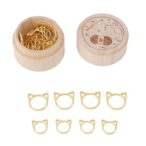 Stichmarker Ringe süße Katzenkopfformhäuthöhlungsstich -Marker mit Aufbewahrungsbox für DIY Golden von LIYJTK