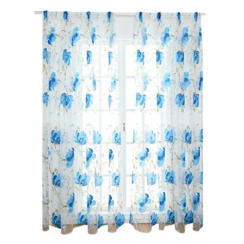 Stickerei Design transparent Blumendruck Voile Schal für Wohnzimmer Schlafzimmer ation (Blau) von LIYJTK
