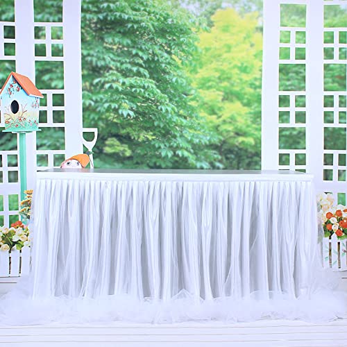 Tischrock Home Party Gaze Tischdecke Wickel Gaze Fußboden Langes Garn Gebrauchte Hochzeit Weihnachtsation Dessert Hotel Konferenztisch (Weiß) von LIYJTK