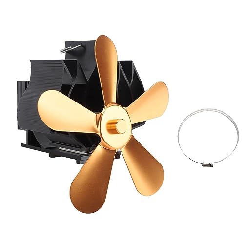 Wandmontierte Kaminlüfter 5 Blade Wärmeantrieb Holzofen -Lüfter selbst erzeugen weit verbreitetes Windkraft Einfacher Betrieb Leichter tragbarer Aluminiumlegierung (Gold) von LIYJTK