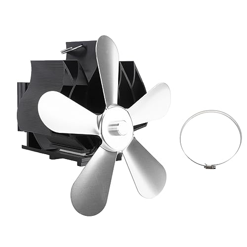 Wandmontierte Kaminlüfter 5 Blade Wärmeantrieb Holzofen -Lüfter selbst erzeugen weit verbreitetes Windkraft Einfacher Betrieb Leichter tragbarer Aluminiumlegierung (Silber) von LIYJTK